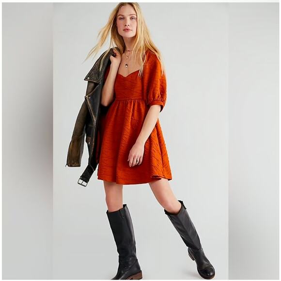 Free People Violet Sunset Orange Mini Babydoll Dress Sz S Boho - Picture 1 of 13